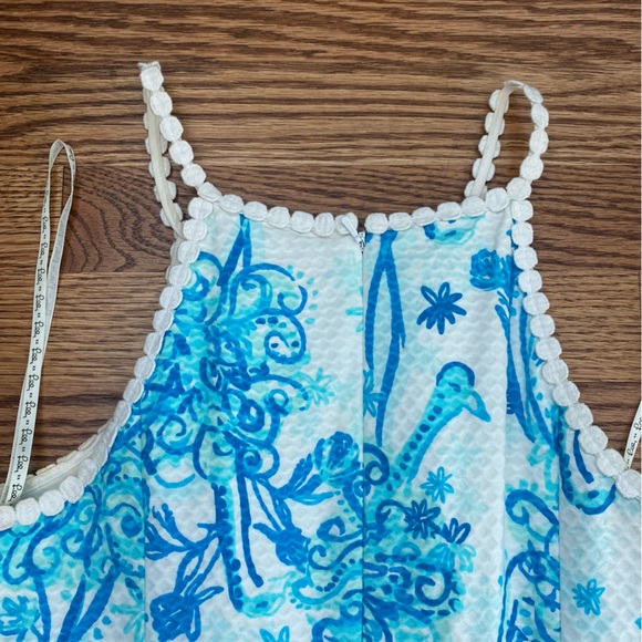 Lilly Pulitzer Pearl Lace Crochet Halter Neck Shift Resort White Blue Dress - Picture 8 of 11